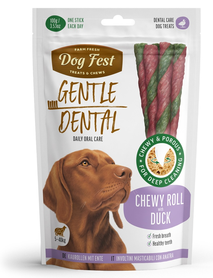 Dog fest חטיף דנטלי גליל לעיסה בטעם ברווז 100 גרם