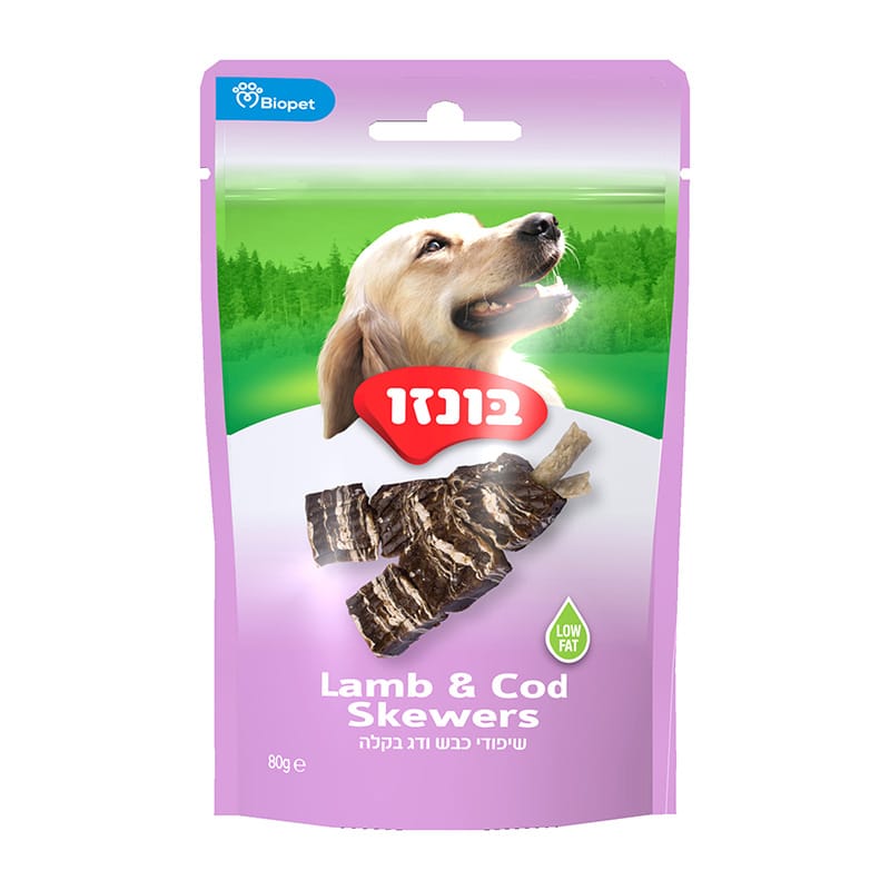 חטיף בונזו שיפוד כבש ודג בקלה 80 גרם
