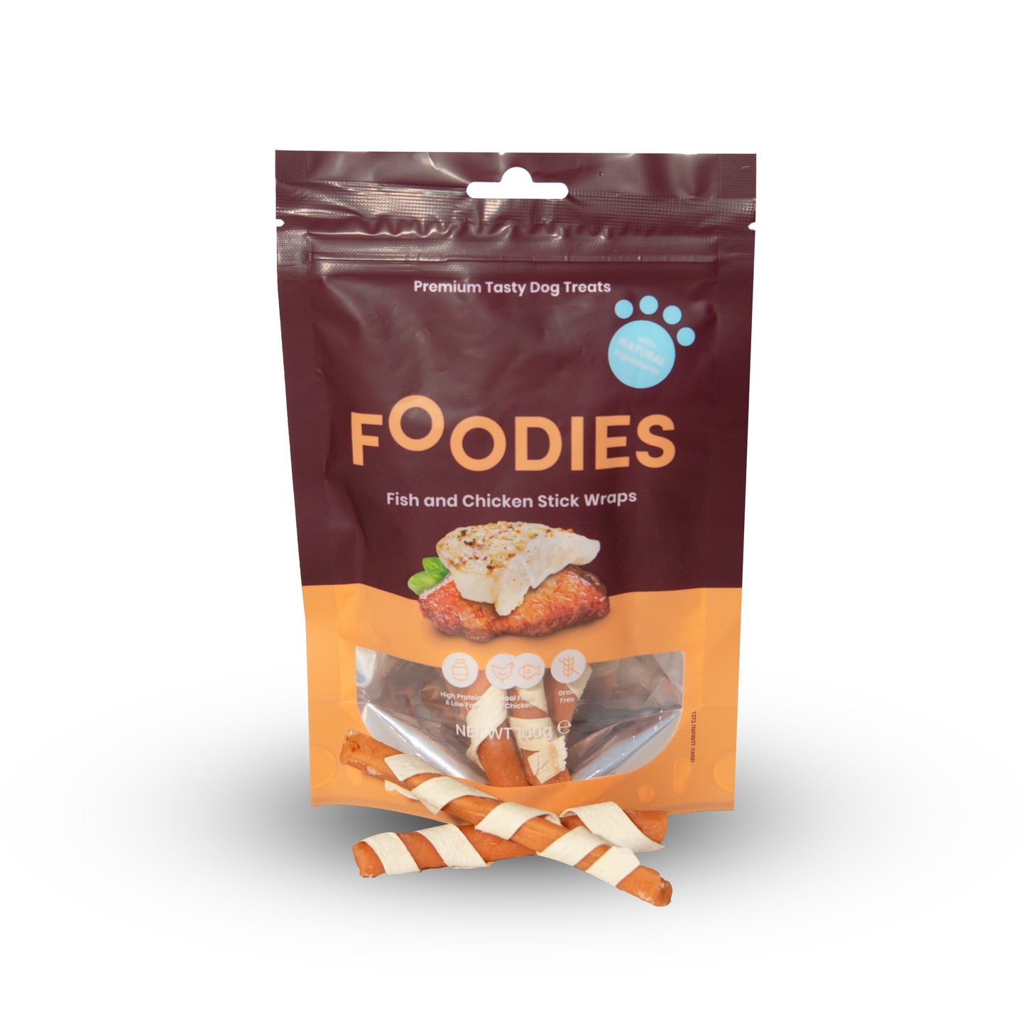 חטיף FOODIES מקלות מגולגלים דגים ועוף 100 גרם