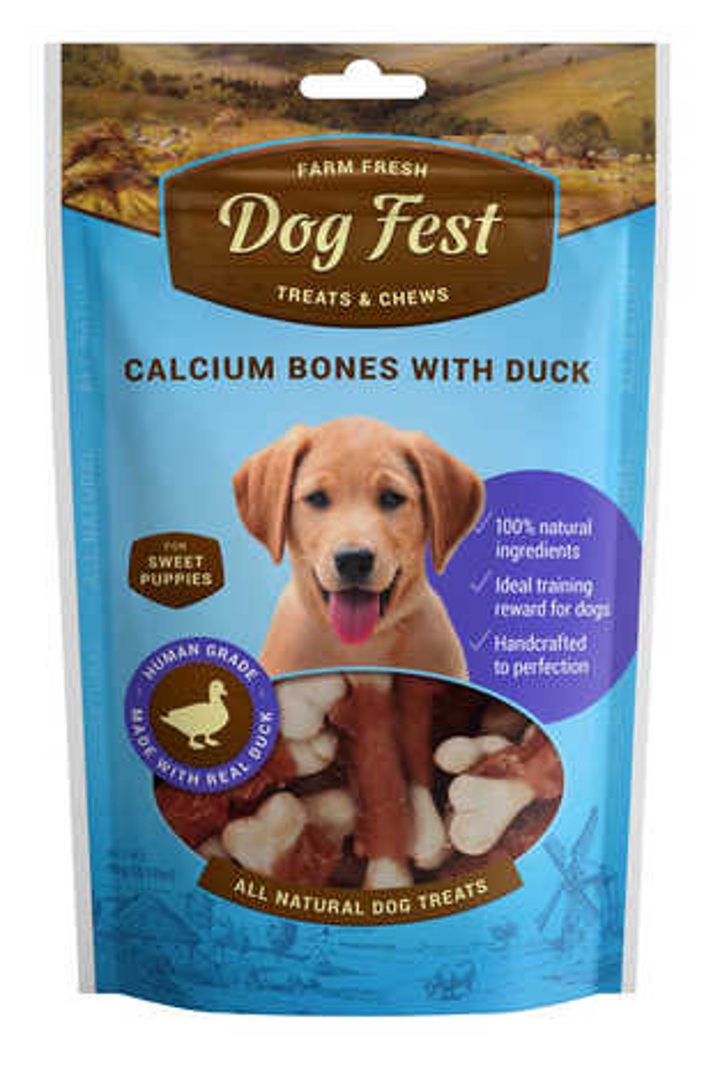 Dog fest חטיף עצמות קלציום עטופות ברווז לגורים 90 גרם