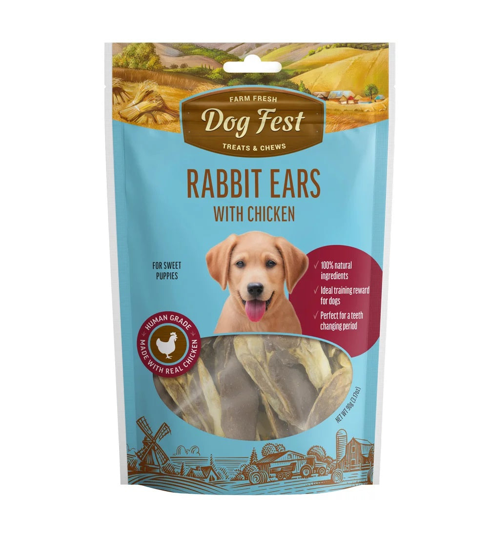 Dog fest חטיף אוזני ארנב במילוי עוף לגורים 90 גרם